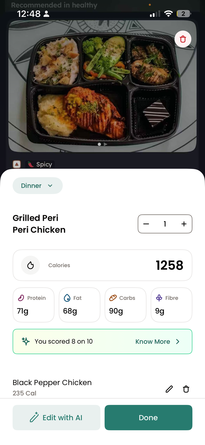 Snap Gallery showing a previously photographed meal